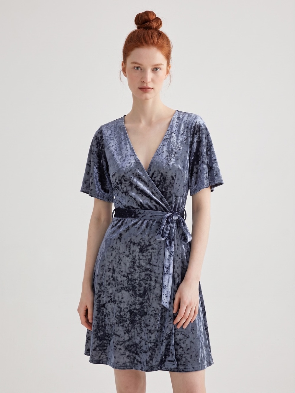 Y2K American Eagle Velvet Faux Wrap Dress Robe in Slate Blue. Whimsygoth. M